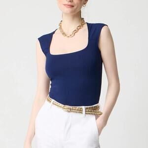 J.Crew Factory Cap Sleeve Stretch Cotton Blend Square Neck Tank Top Black Medium